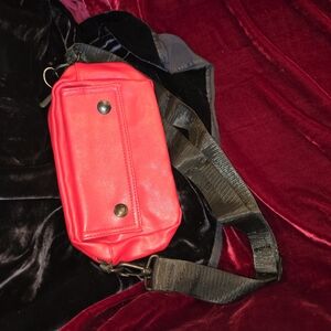 Red Faux Leather Crossbody Bag Adjustable Strap Zip Top Compact